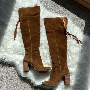 Suede over the knee boot with back tassel